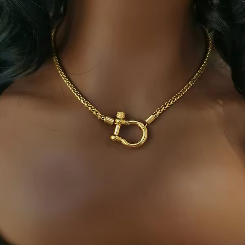 18k Gold Plated  Stainless Steel choker Necklace - All Gold